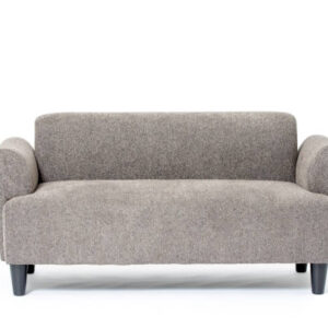 A grey cozy flannel loveseat sofa isolated on white background.