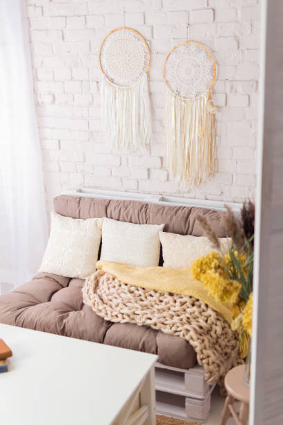 Living room closeup with couch and table